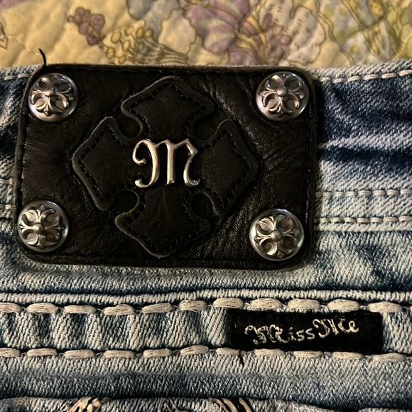 MISS ME 👖 VINTAGE DISTRESSED RIPPED LEATHER CROSS BOOTCUT JEANS Women’s 36 L32 - Picture 5 of 12
